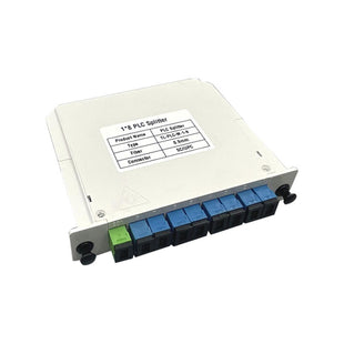 موزع PLC للألياف البصرية SC/UPC 1 × 8، موزع PLC من النوع الأنبوبي الصغير، مقاوم للماء، SC UPC، نوع الكاسيت الصندوقي LGX، شائع الاستخدام